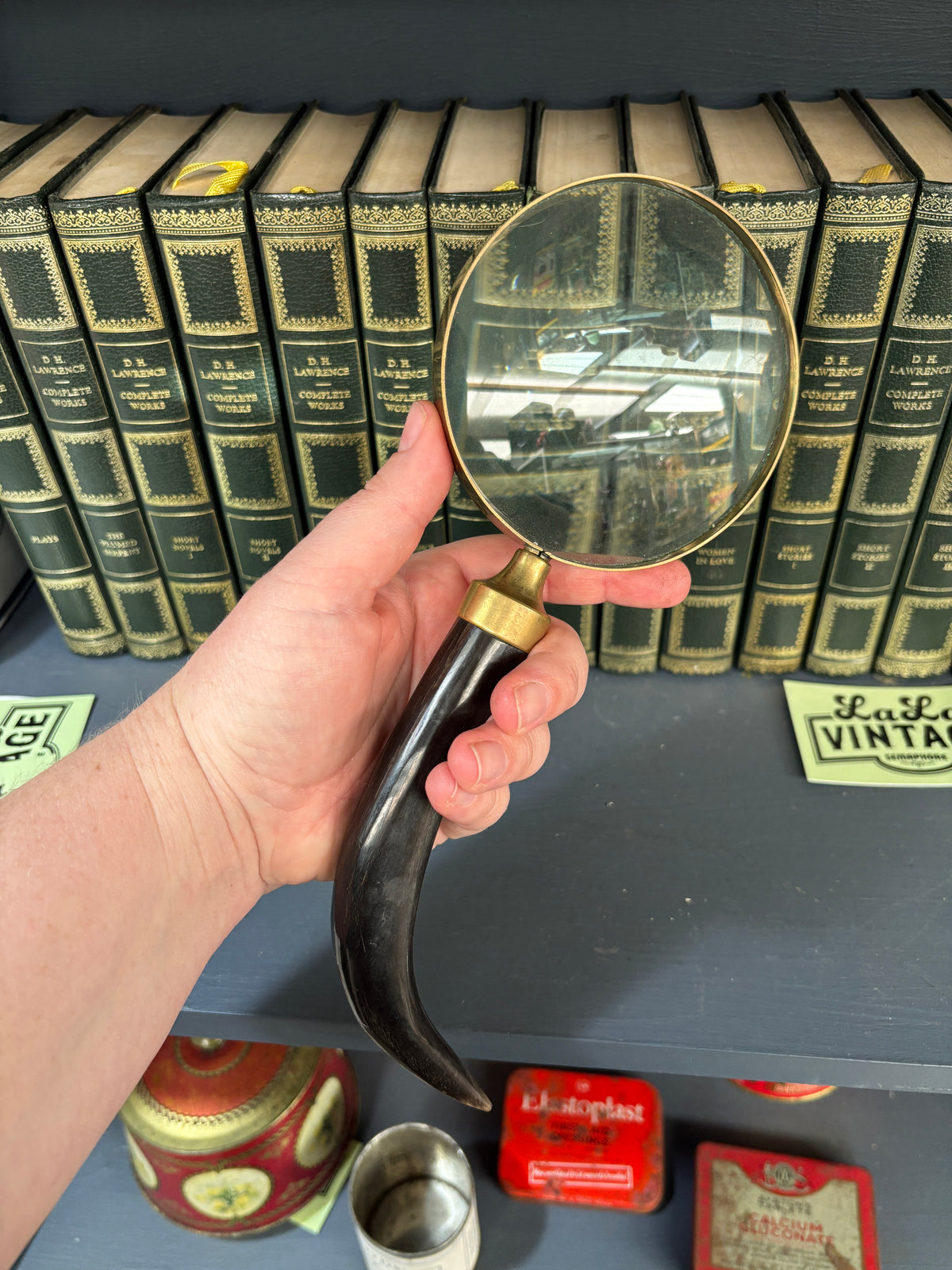 Vintage Horn-Handled Magnifying Glass with Brass Collar