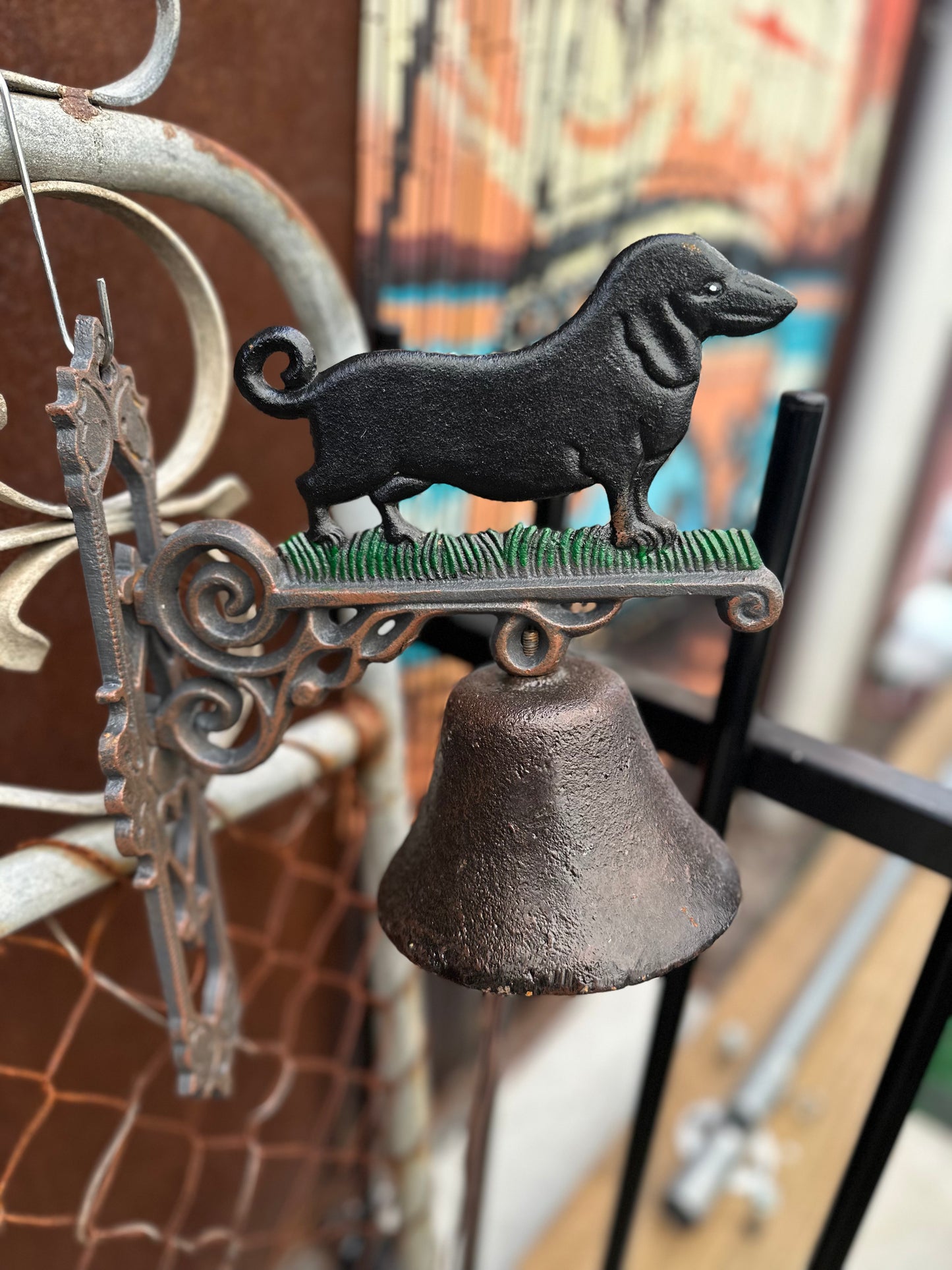 Vintage Style Cast Iron Dachshund Dog Wall Mounted Garden Door Bell