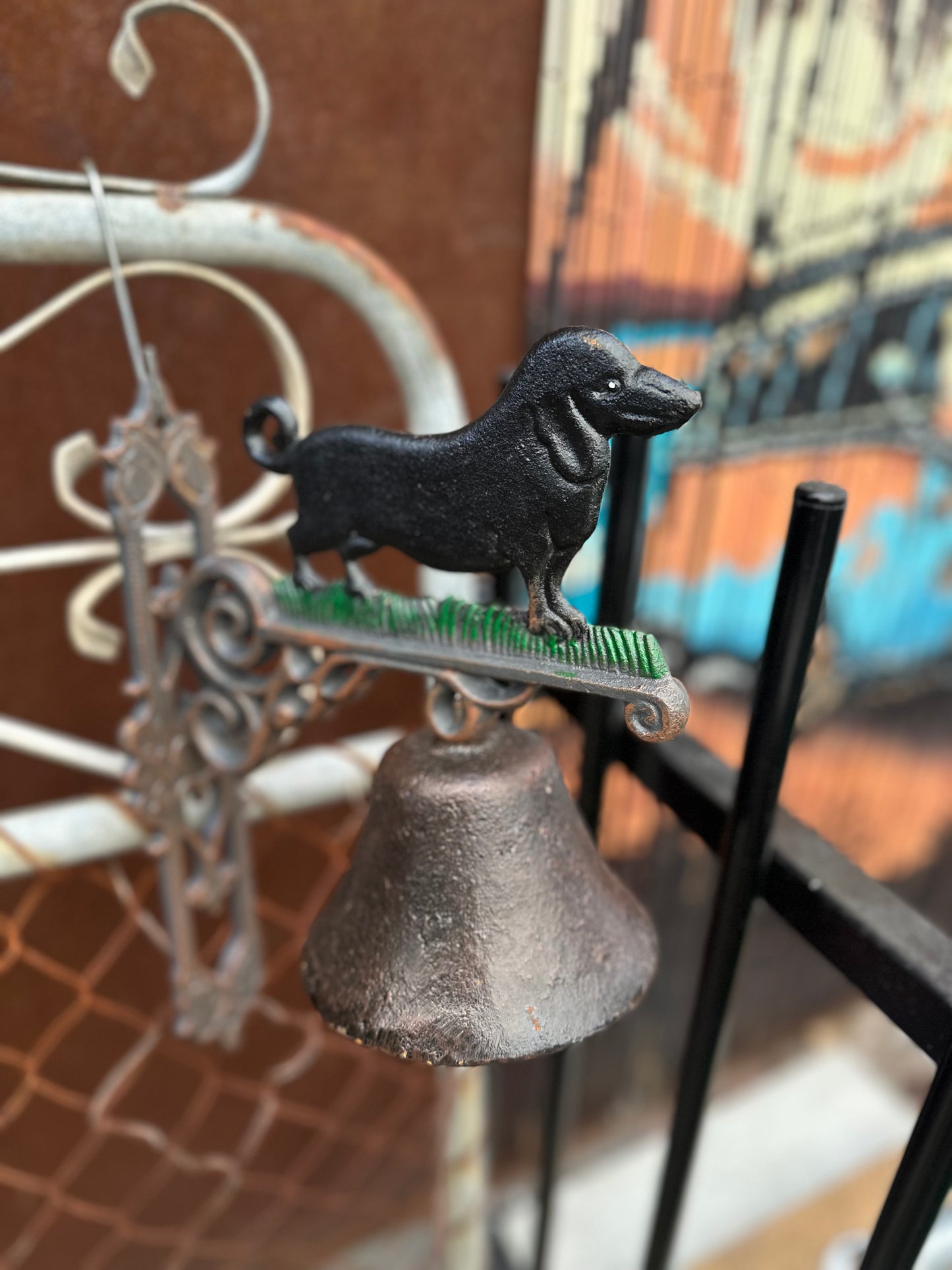 Vintage Style Cast Iron Dachshund Dog Wall Mounted Garden Door Bell