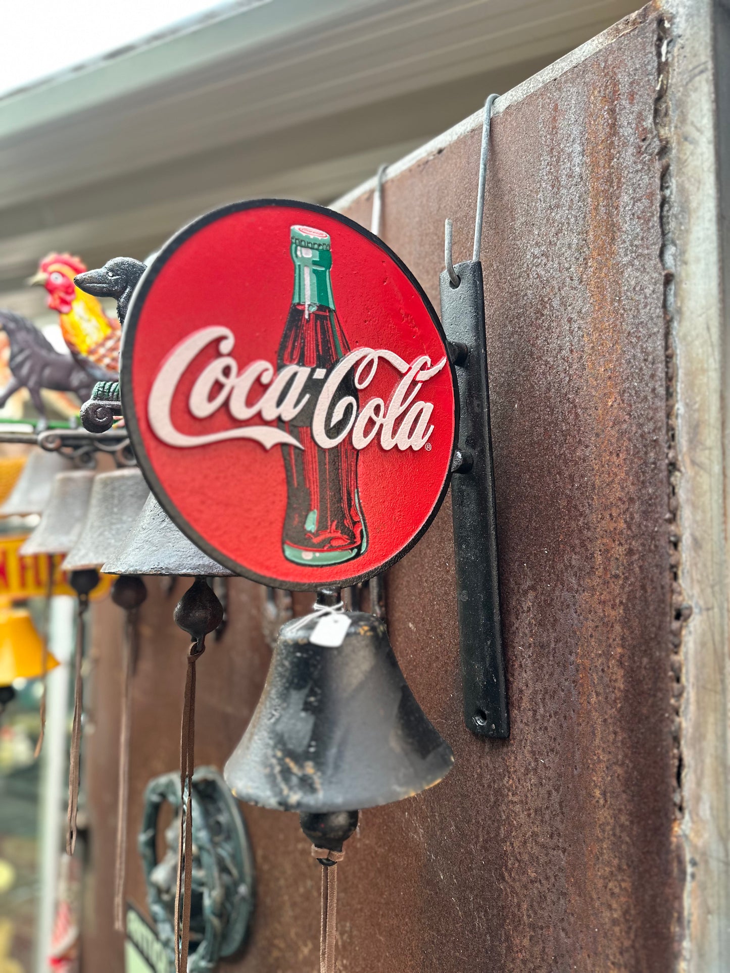 Cast Iron Coca-Cola Wall Mounted Bell - Rustic Coke Dinner Bell