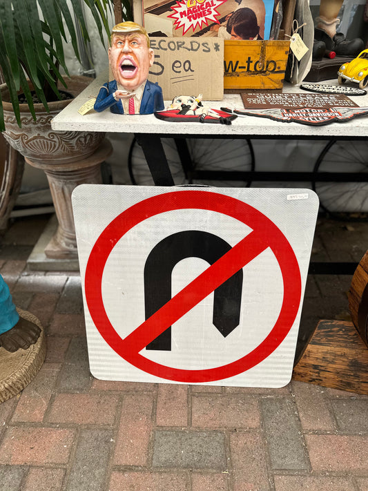 Vintage Australian Metal Road Sign - Authentic Reflective "No U-Turn" R2-5A Traffic Sign | Garage & Man Cave Decor