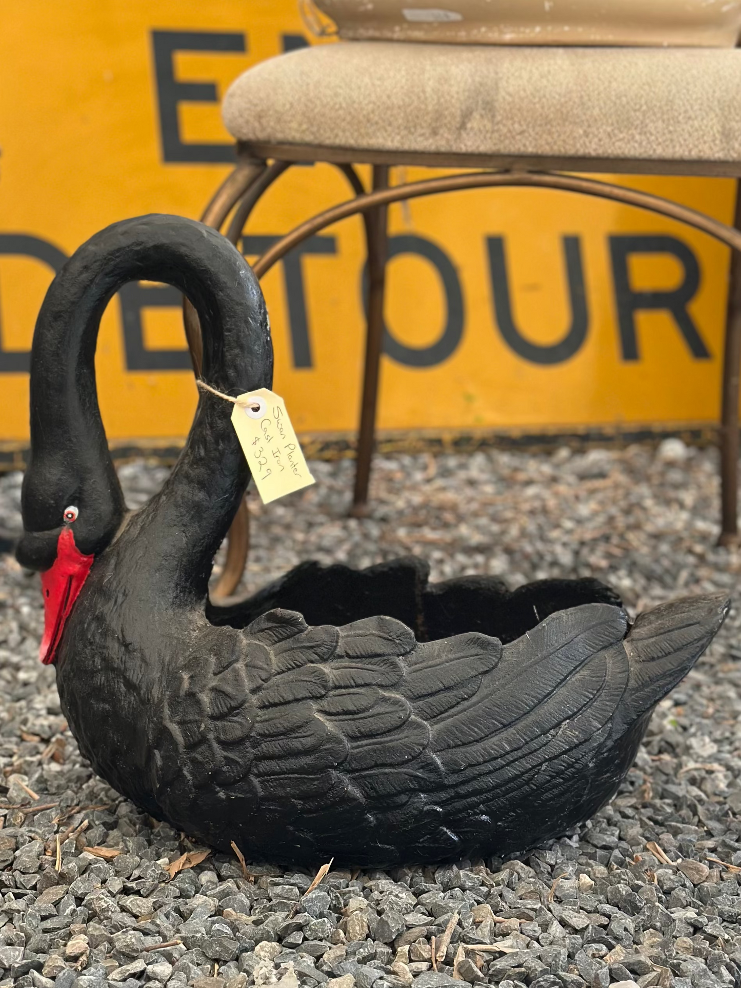 Black Cast Iron Swan Planter | Antique Style Garden Statue Urn