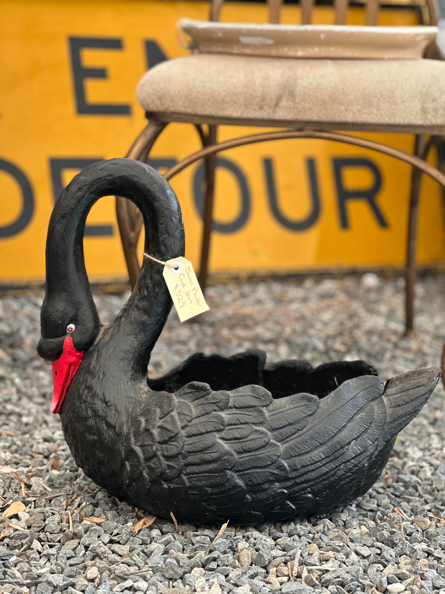 Black Cast Iron Swan Planter | Antique Style Garden Statue Urn