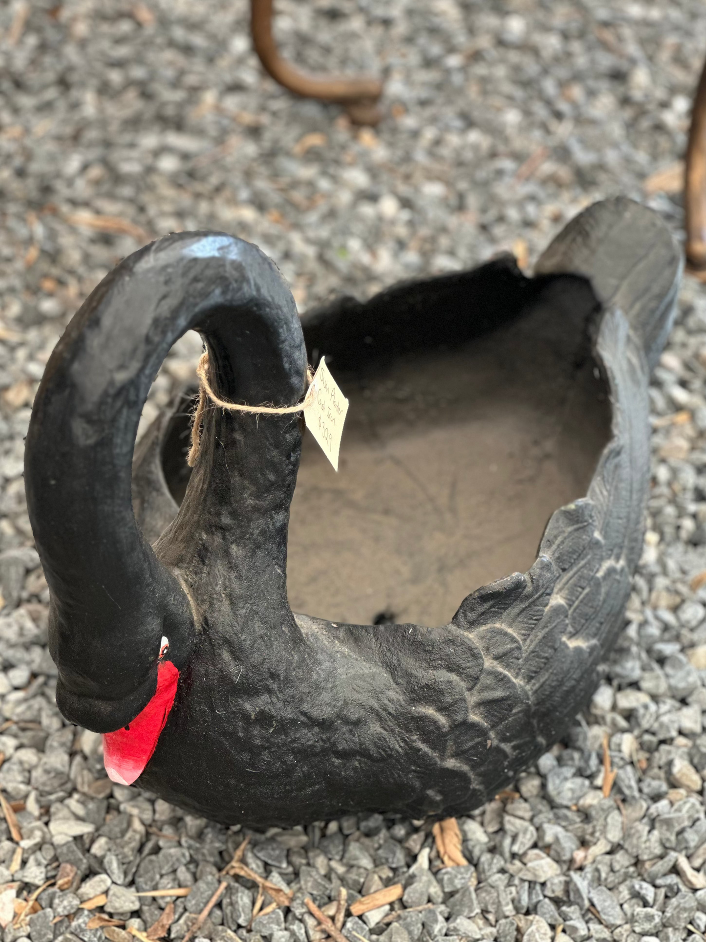 Black Cast Iron Swan Planter | Antique Style Garden Statue Urn