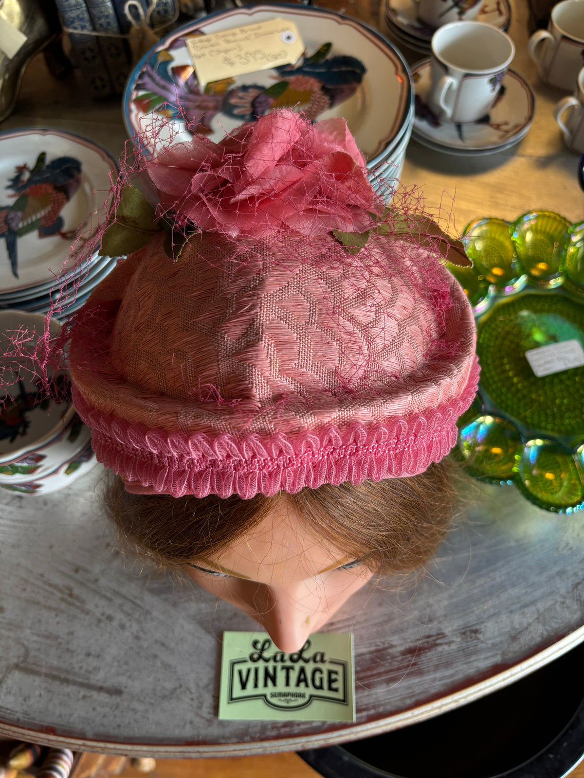 Vintage Pink Rose Half Hat