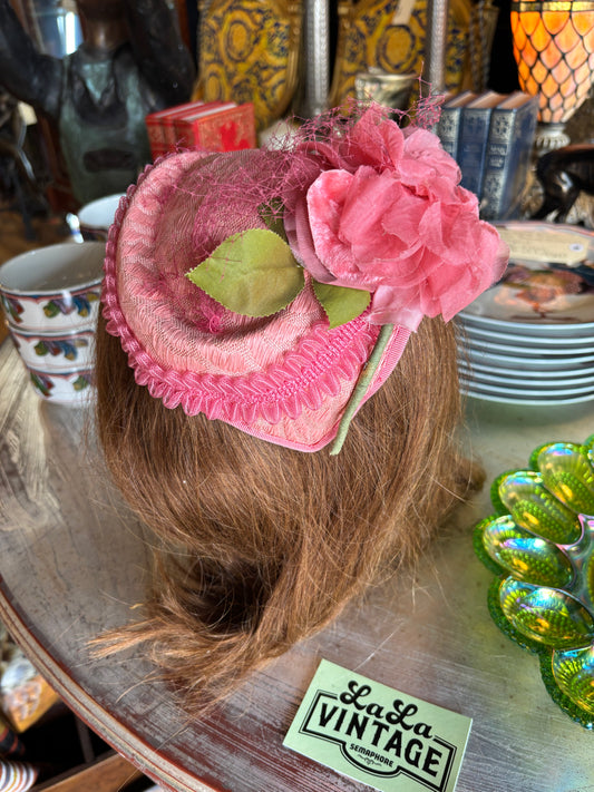 Vintage Pink Rose Half Hat