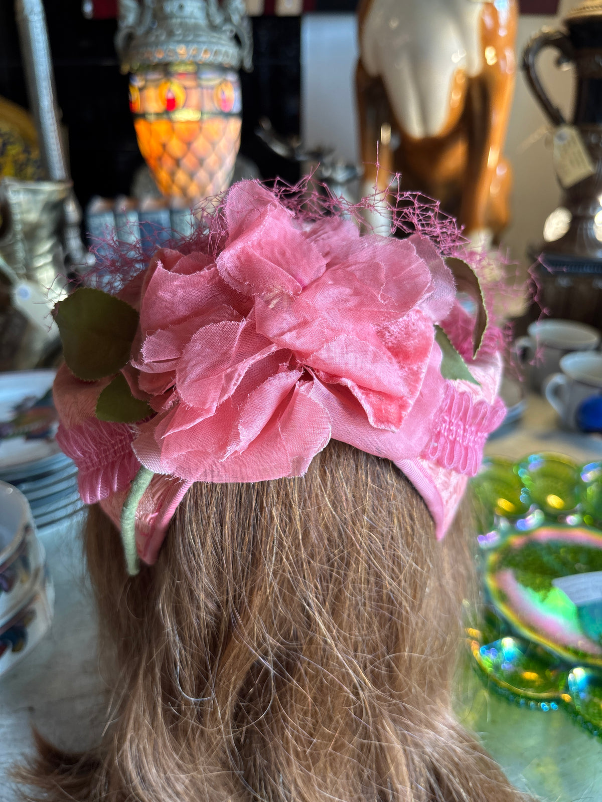 Vintage Pink Rose Half Hat