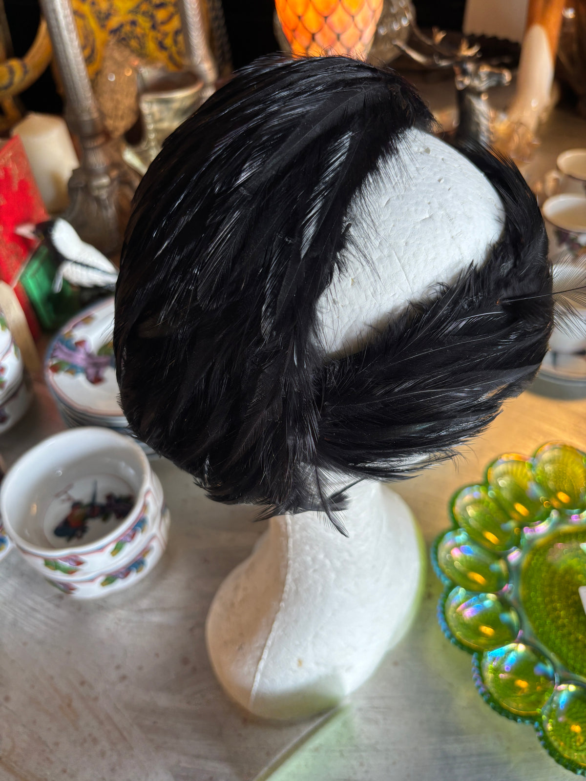 Vintage 1960s Black Feather Cap