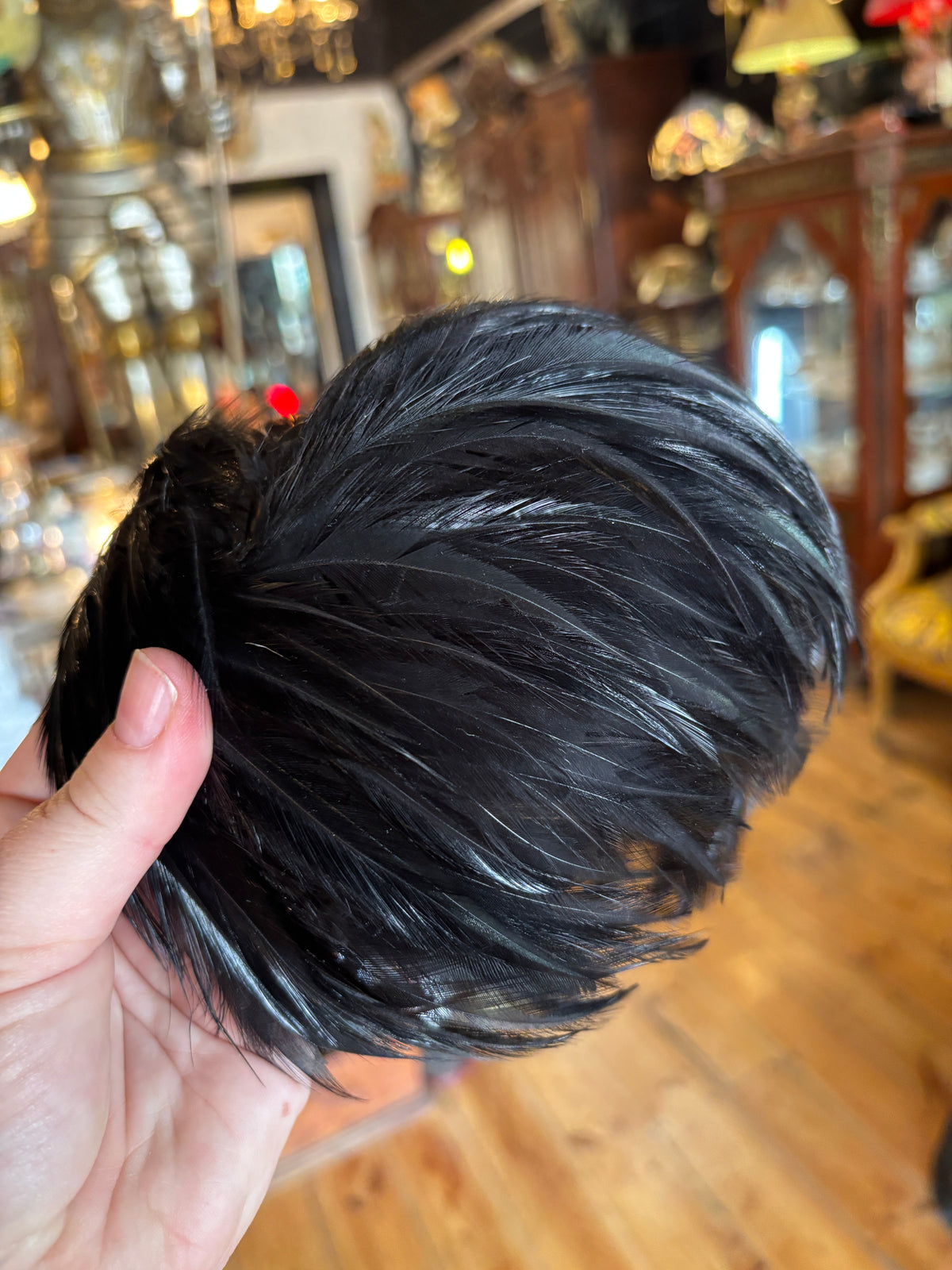 Vintage 1960s Black Feather Cap