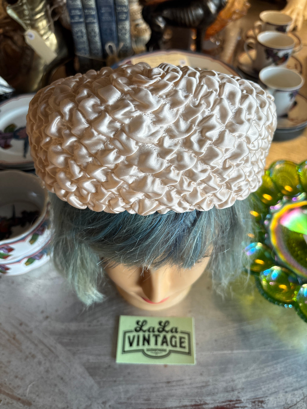 Vintage Colman Ruched Satin Pillbox Hat