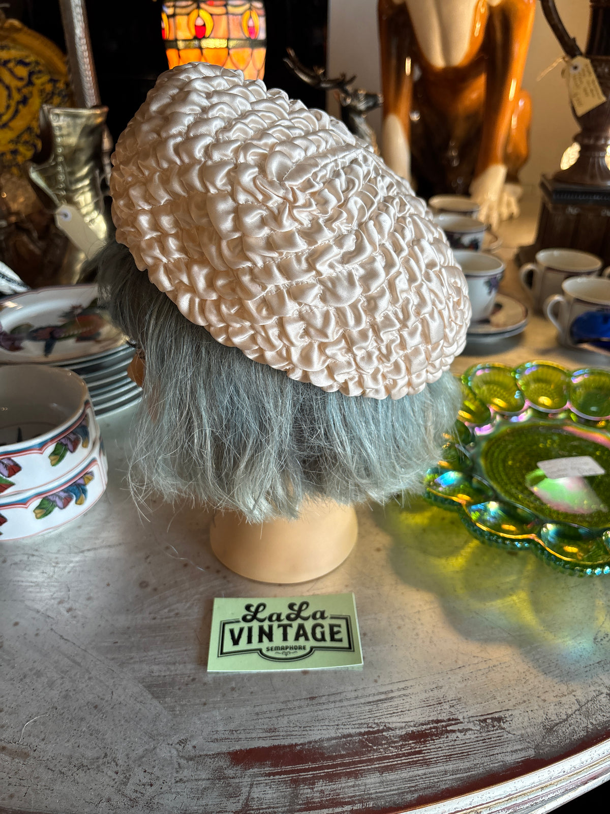 Vintage Colman Ruched Satin Pillbox Hat