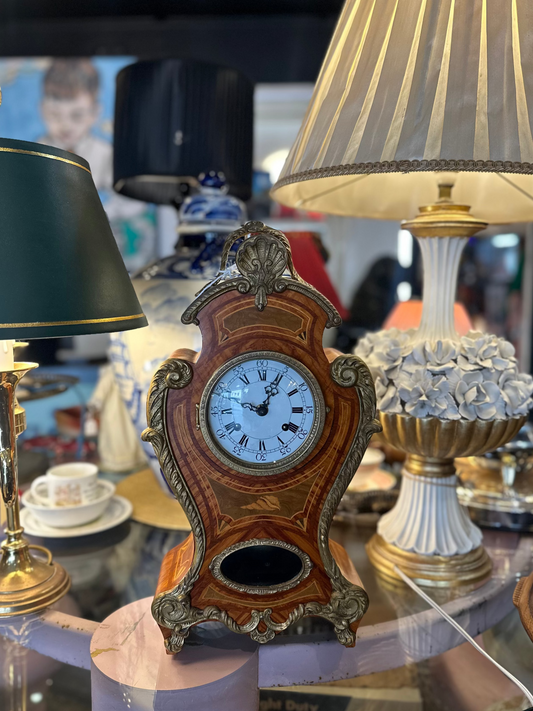 Vintage Le Ore Italian Mantel Clock – Louis XV Style Marquetry Case with German Franz Hermle 131-080 Movement