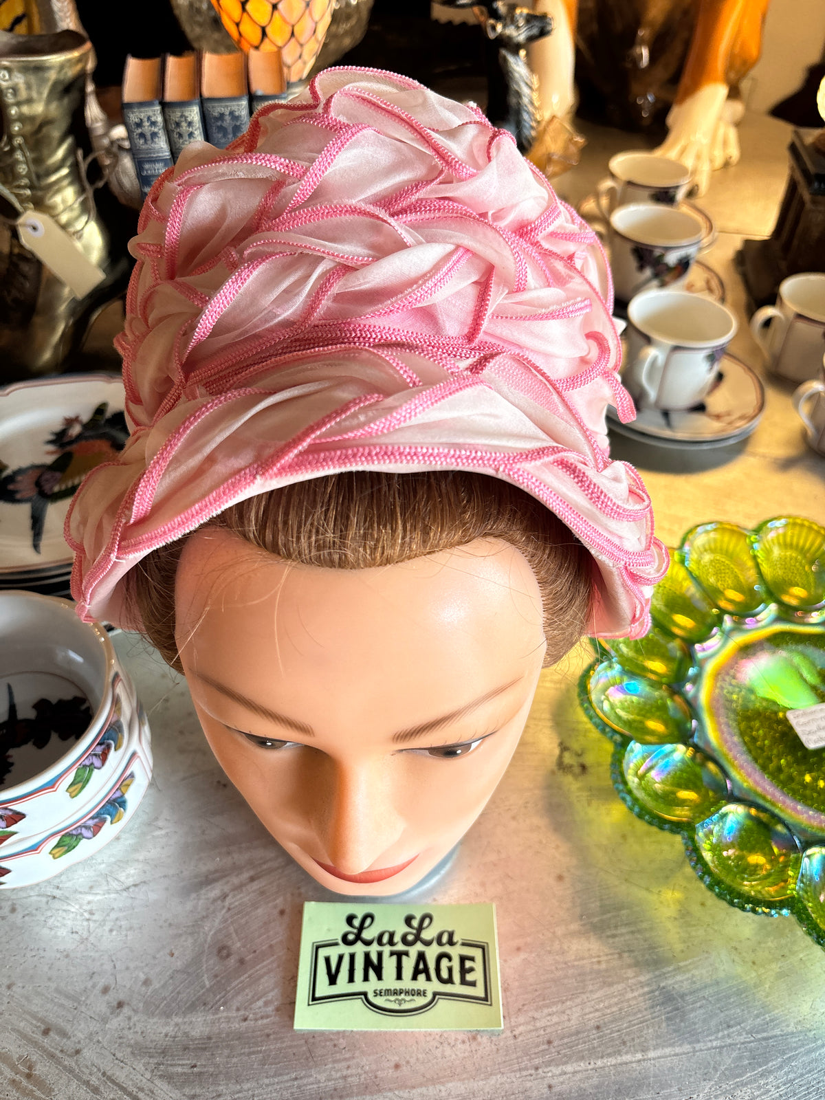 Vintage 1960s Pink Organza Ruffle Hat
