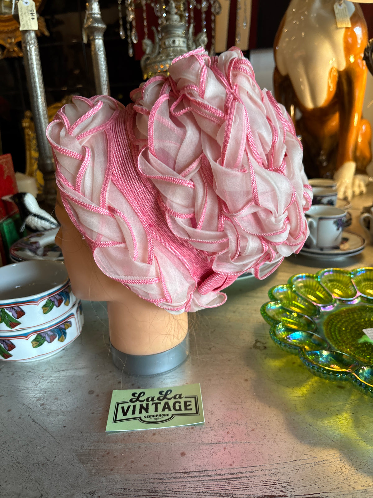 Vintage 1960s Pink Organza Ruffle Hat