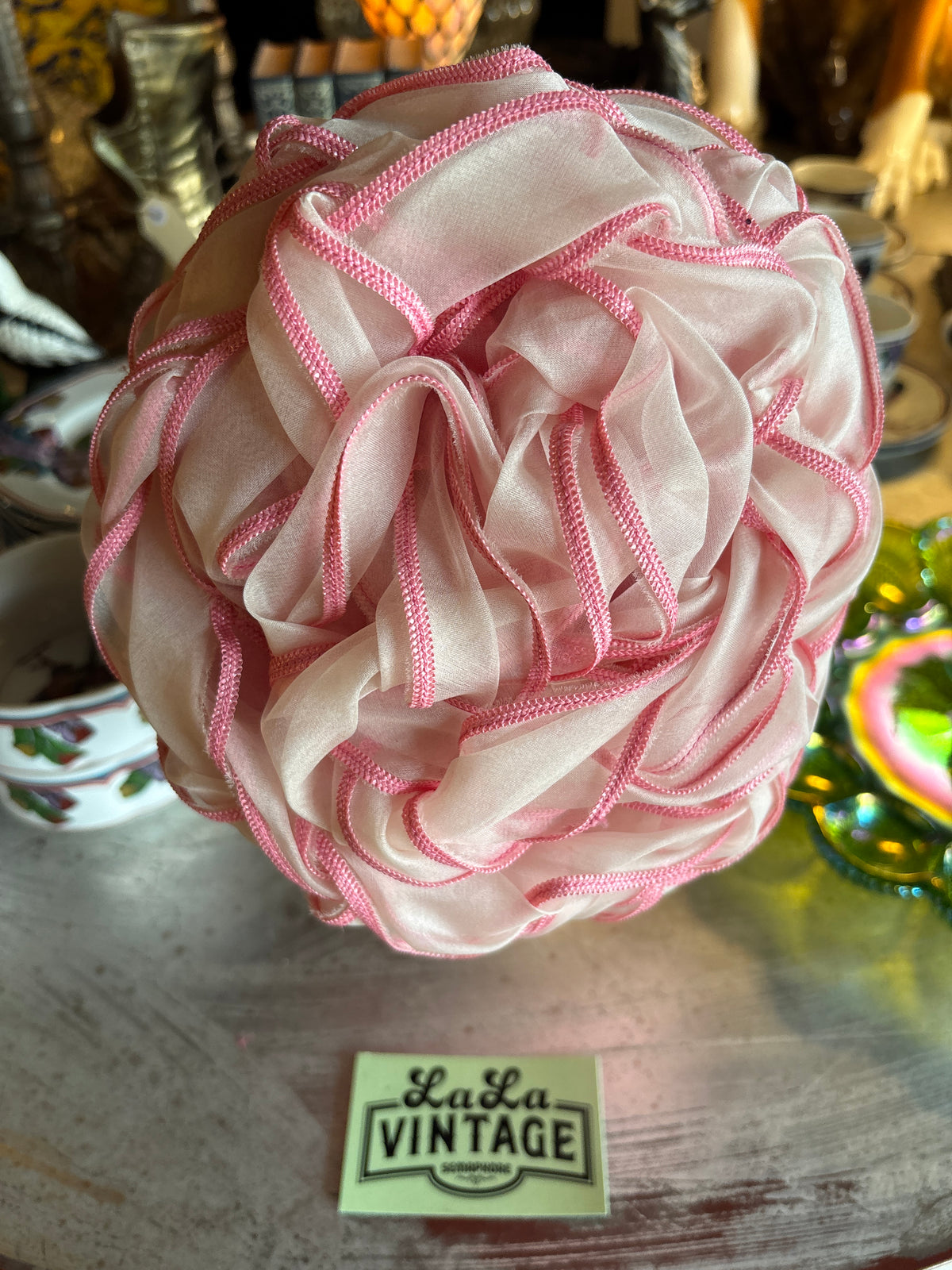 Vintage 1960s Pink Organza Ruffle Hat