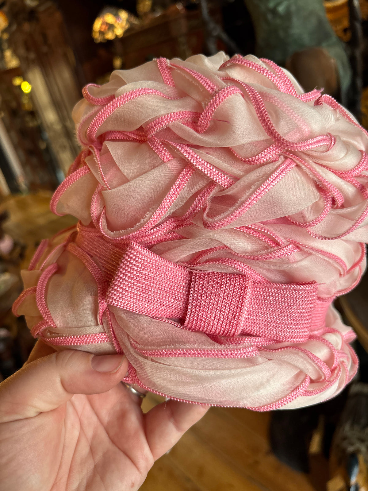 Vintage 1960s Pink Organza Ruffle Hat