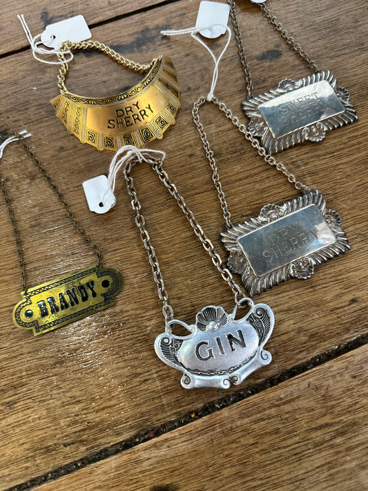 Vintage Decanter Labels - Silver Plate & Brass Liquor Tags