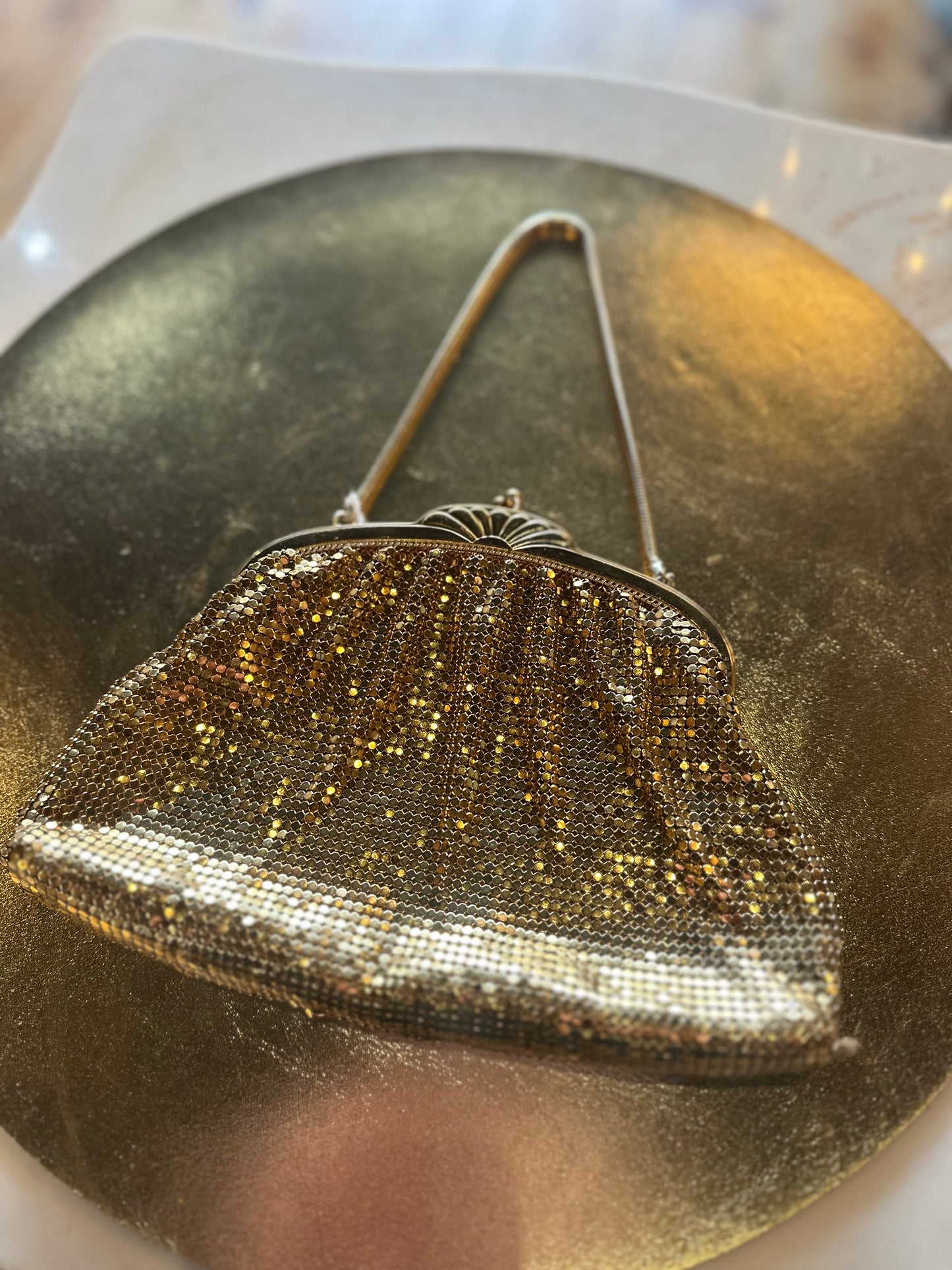 Vintage Whiting & Davis Gold Mesh Evening Bag with Original Box | Mid-Century Chainmail Purse
