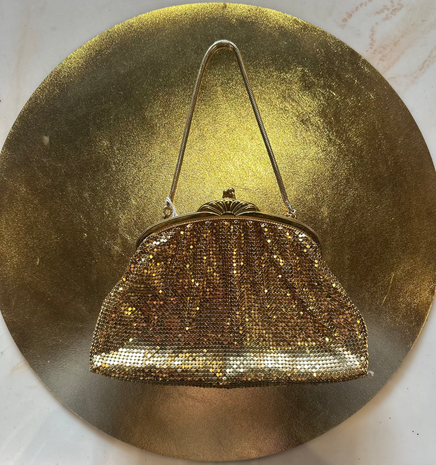 Vintage Whiting & Davis Gold Mesh Evening Bag with Original Box | Mid-Century Chainmail Purse