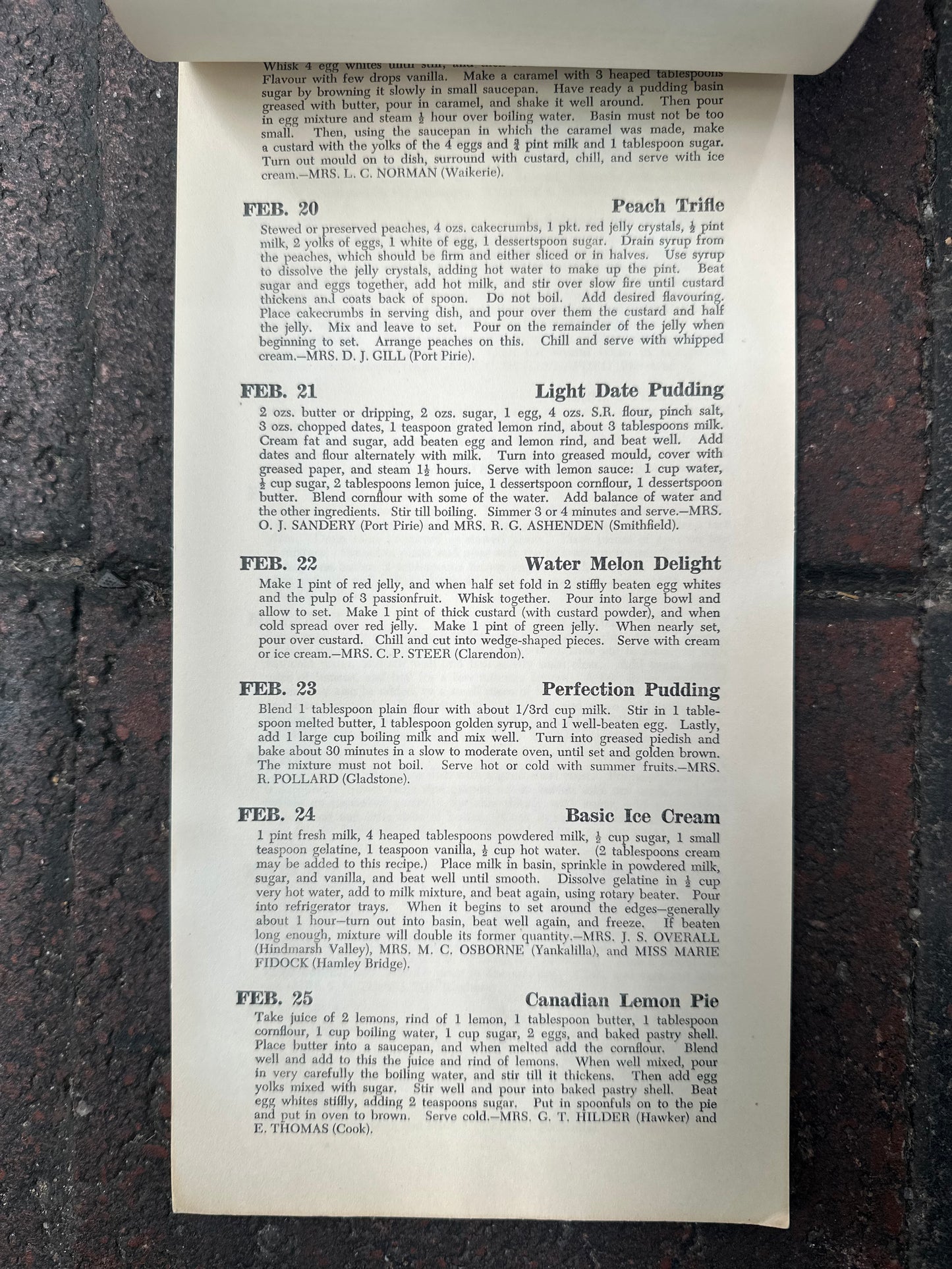 Vintage SACWA Calendar of Puddings Cookbook | South Australian CWA Mid-Century Ephemera