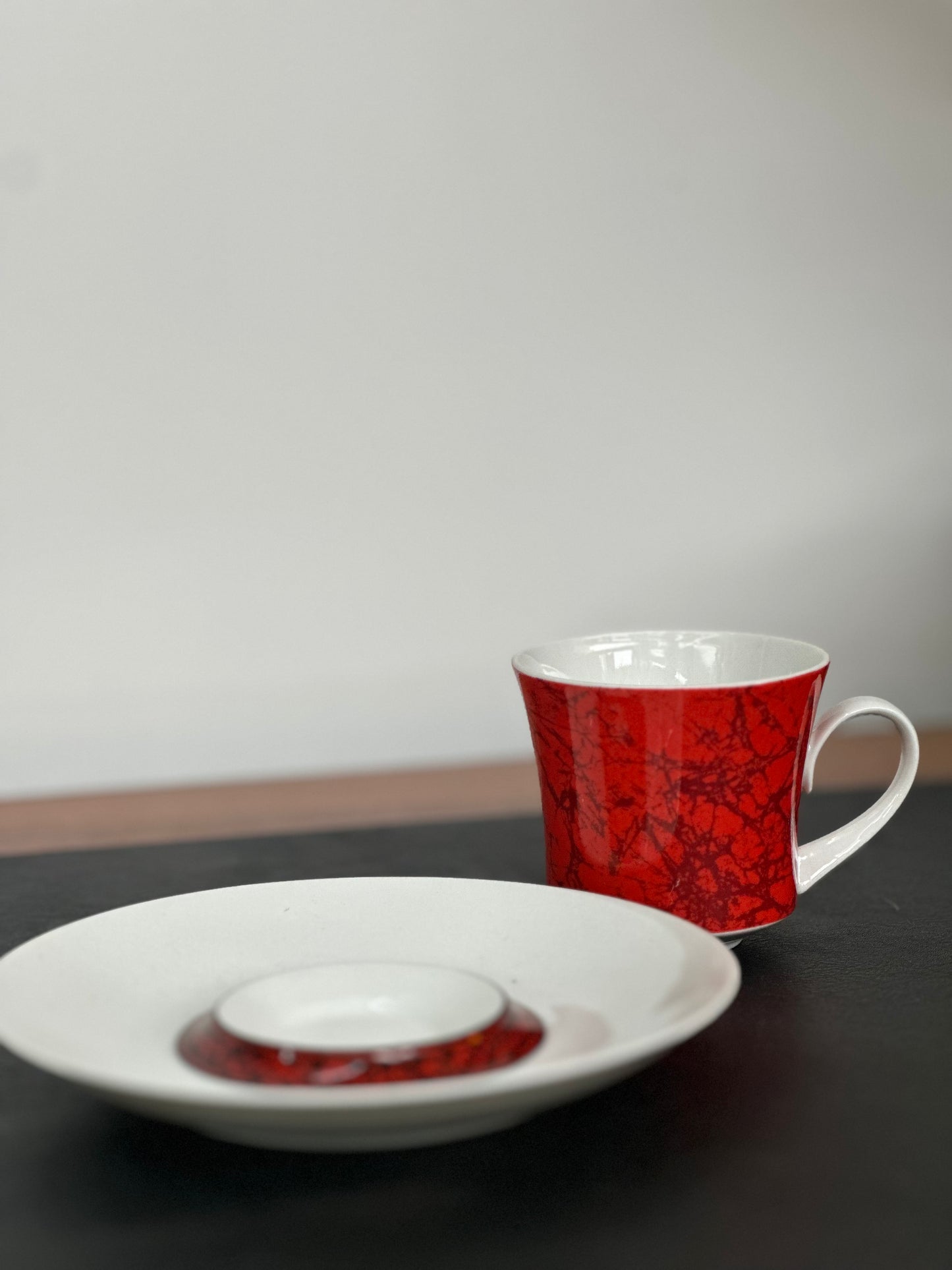 Vintage Mid Century Bidasoa Spain "Flamenco" Red Porcelain Coffee & Demitasse Set | 15 Piece Espresso Set