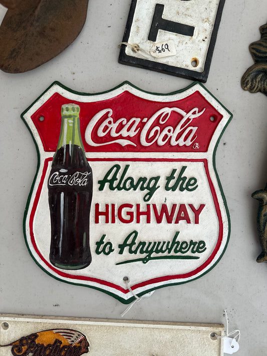 Cast Iron Coca-Cola Sign Reproduction | Vintage Coke Shield Highway Sign