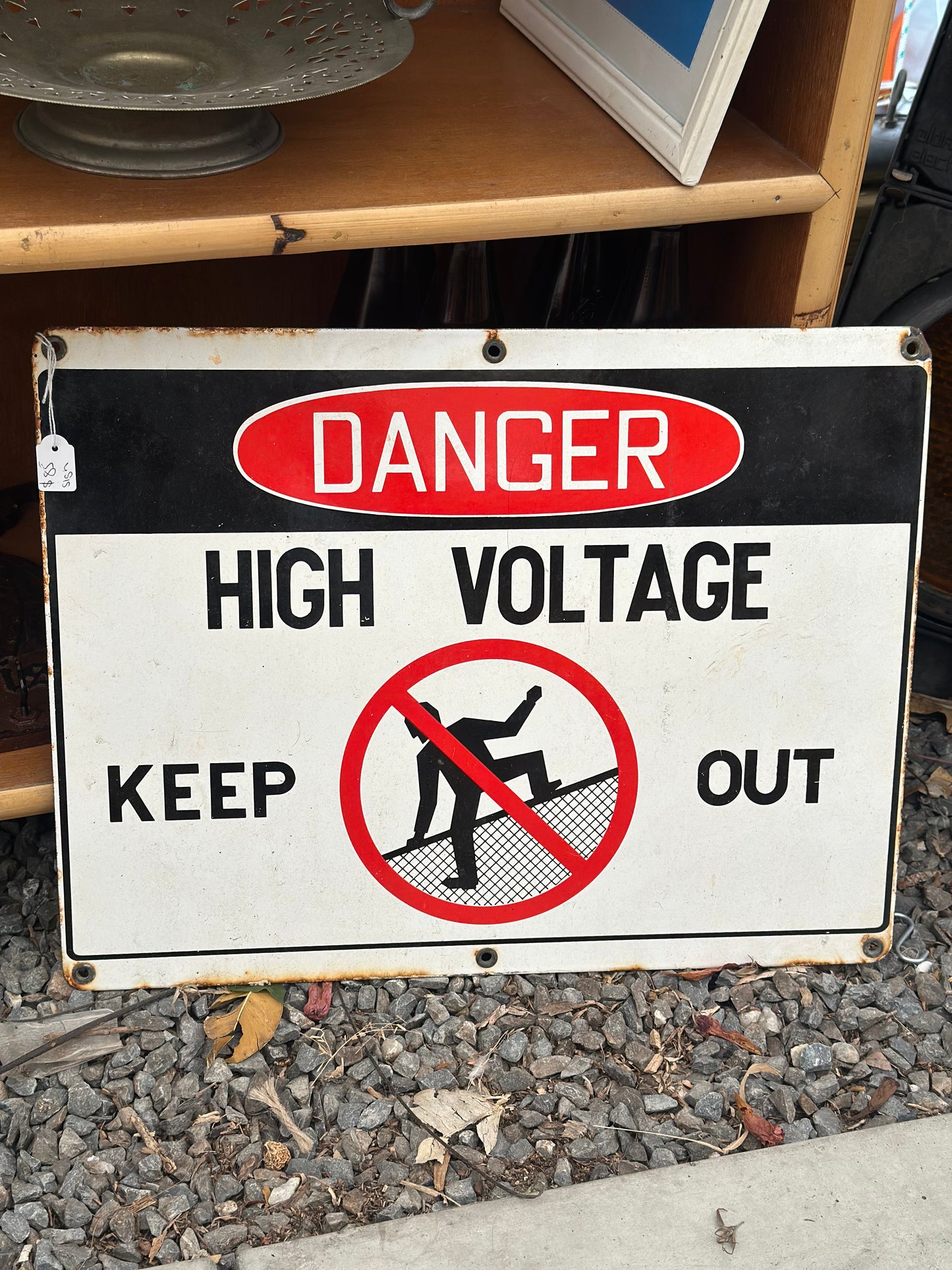Vintage Metal Danger High Voltage Keep Out Sign - Industrial Automobilia Safety Signage