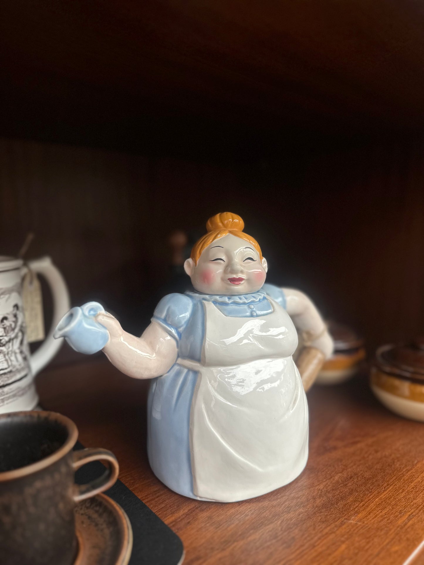 Vintage Ceramic Figural Cook Teapot - Whimsical Baking Maid with Rolling Pin & Pitcher Spout - Collectible Novelty Teaware