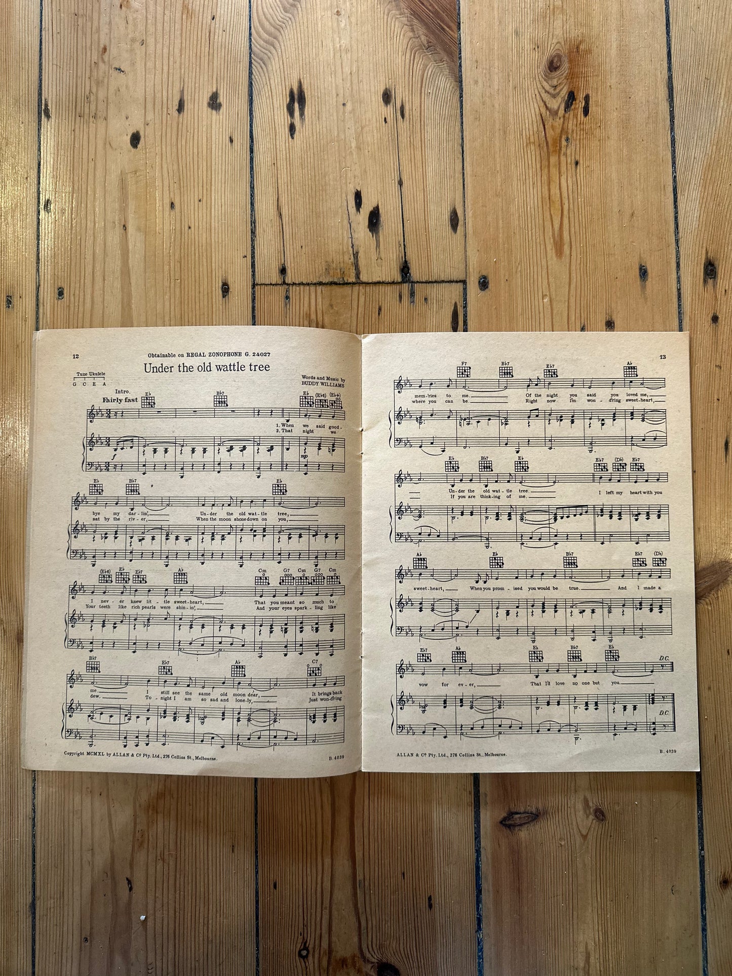 Vintage 1940 The Songs of Buddy Williams Sheet Music Folio Allan & Co