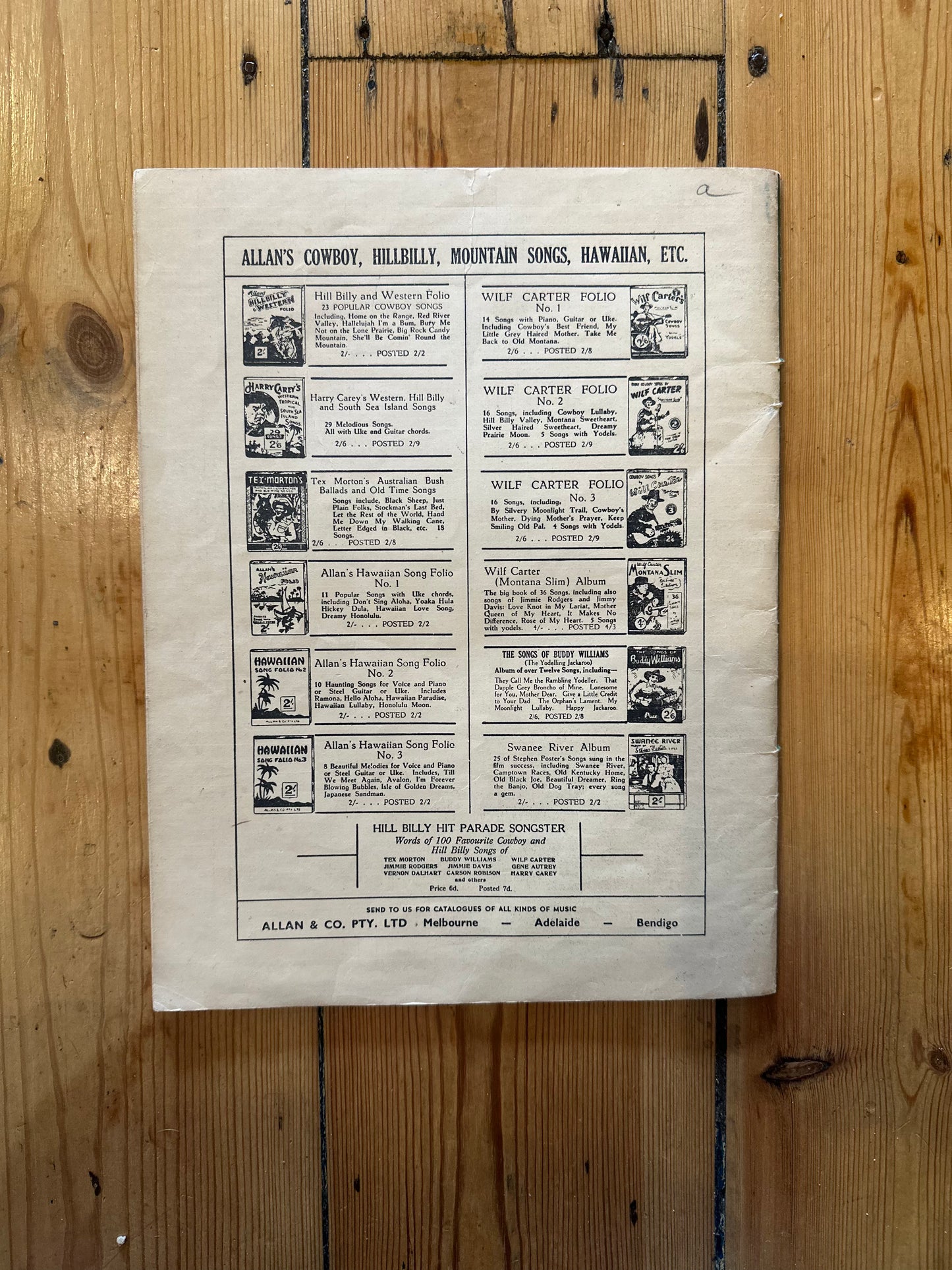 Vintage 1940 The Songs of Buddy Williams Sheet Music Folio Allan & Co