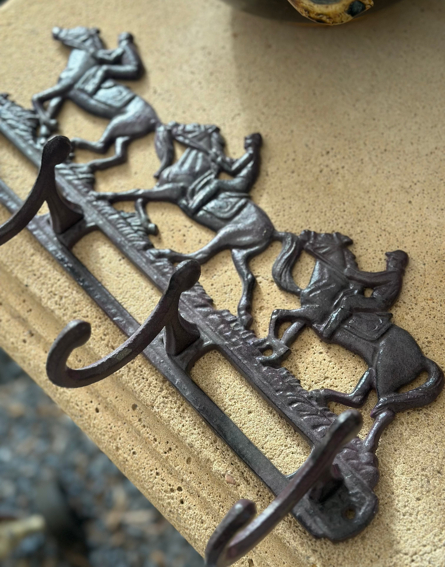 Vintage Style Cast Iron Equestrian Coat Rack - 4 Hook Horse & Rider Wall Mounted Hanger