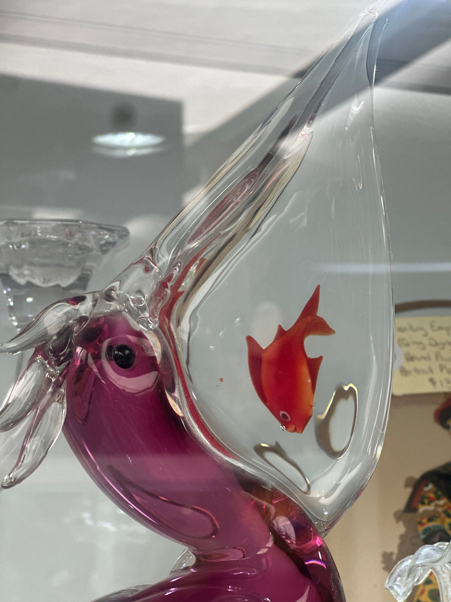 Vintage Formia Murano Amethyst Glass Pelican with Fish Figurine – Made in Italy