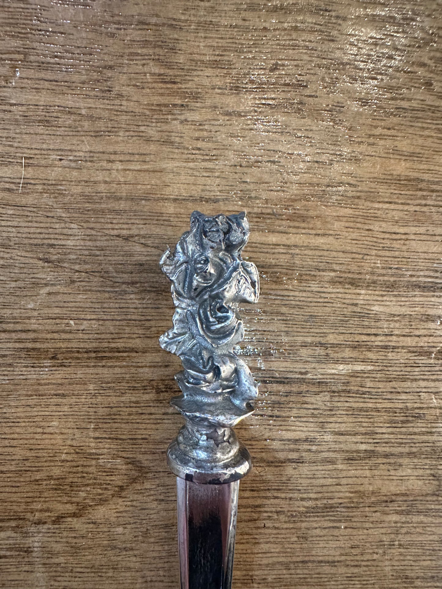 Antique Silver Plated Brass Letter Opener | Ornate Figural Cherub Handle Desk Accessory c. 1900s