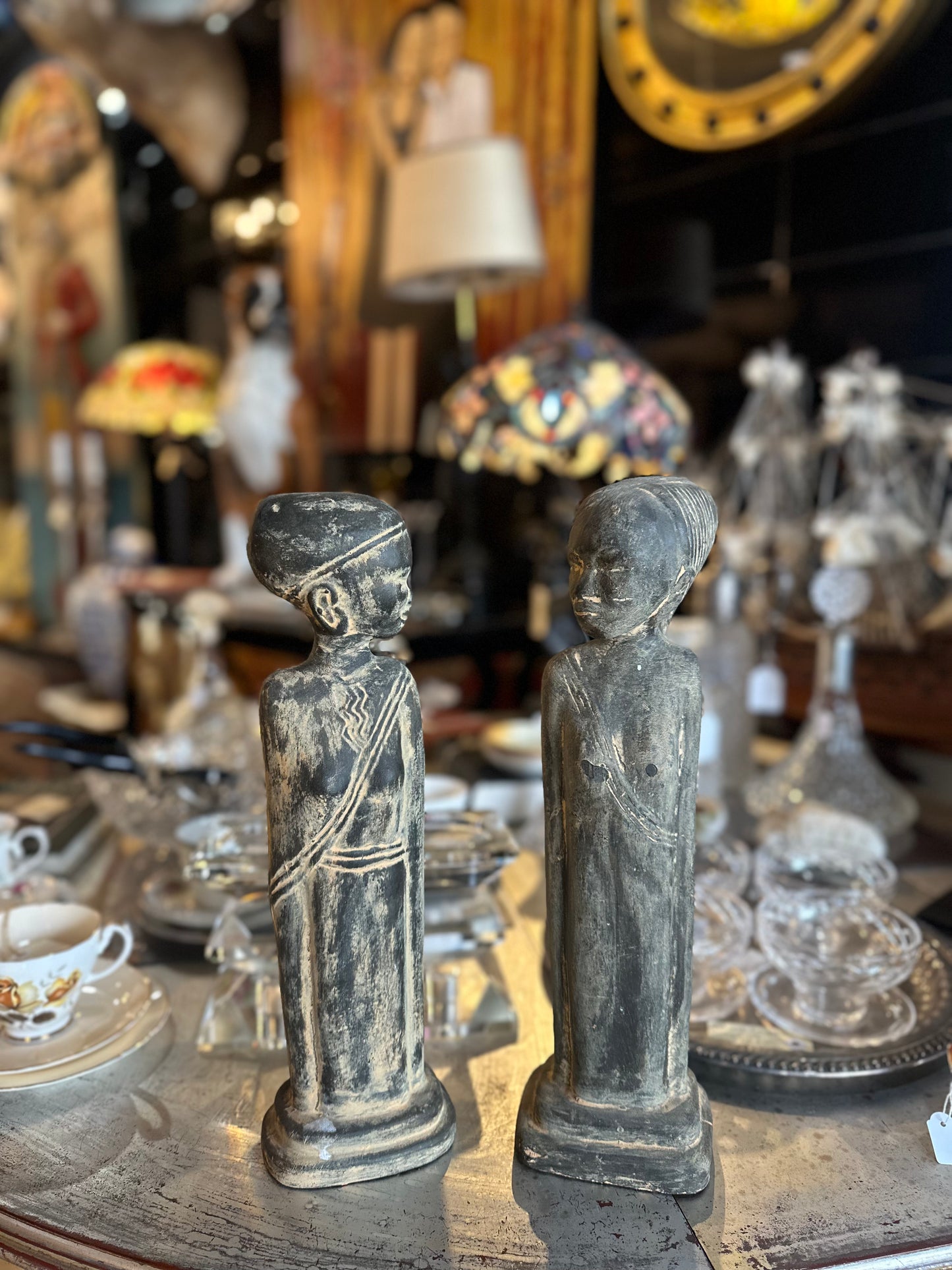 African Style Chalkware Statues