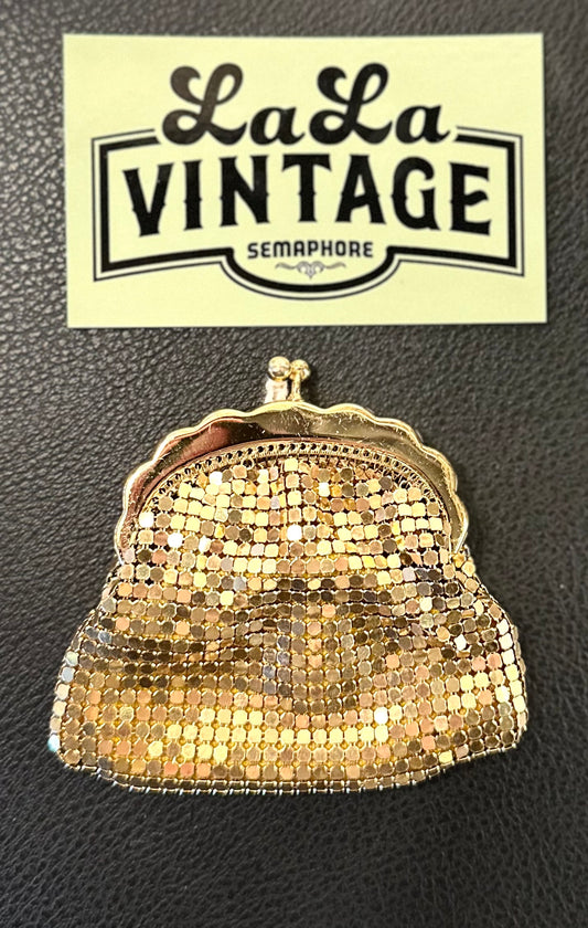 Vintage Glomesh Gold Metal Mesh Coin Purse | Retro Mid-Century Kiss-Lock Pouch