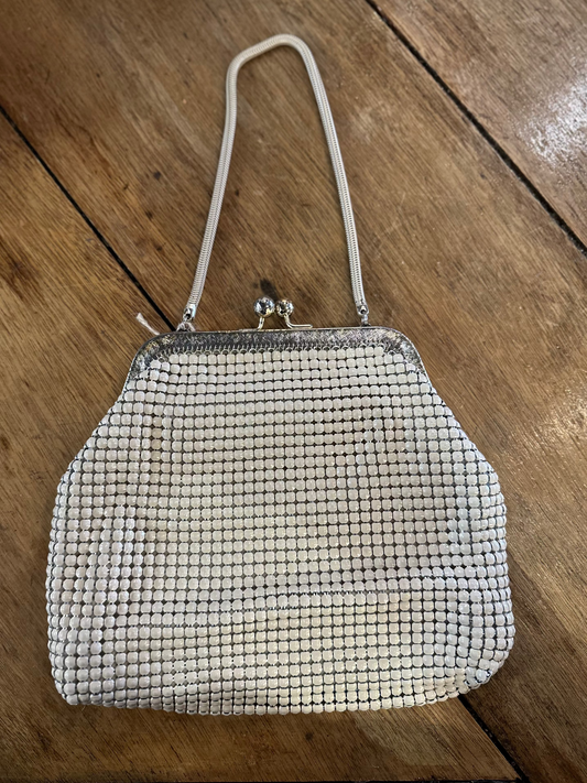 Vintage Glomesh White Metal Mesh Evening Bag | 1970s Kiss-Lock Clutch Made in Australia
