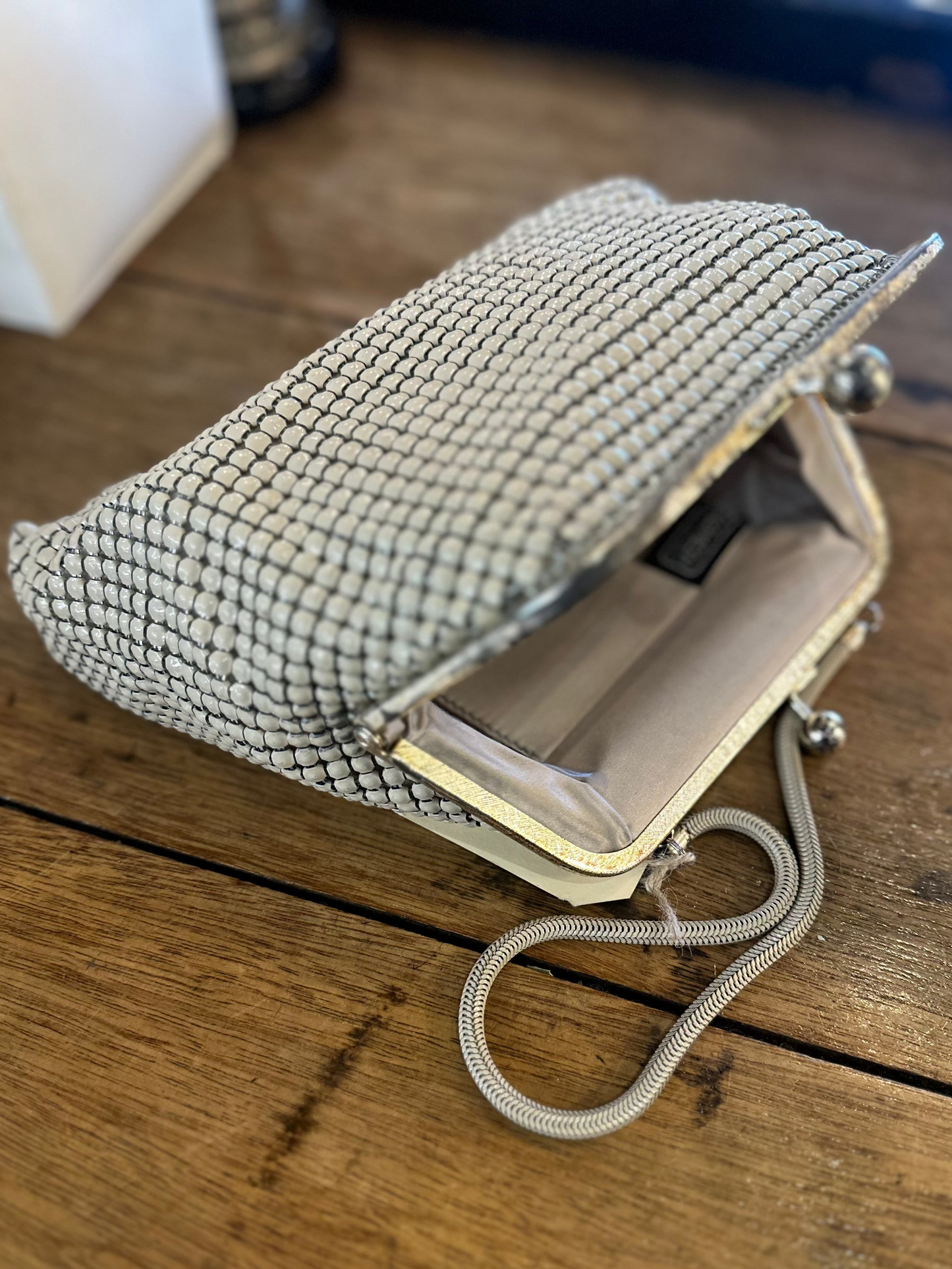 Vintage Glomesh White Metal Mesh Evening Bag | 1970s Kiss-Lock Clutch Made in Australia