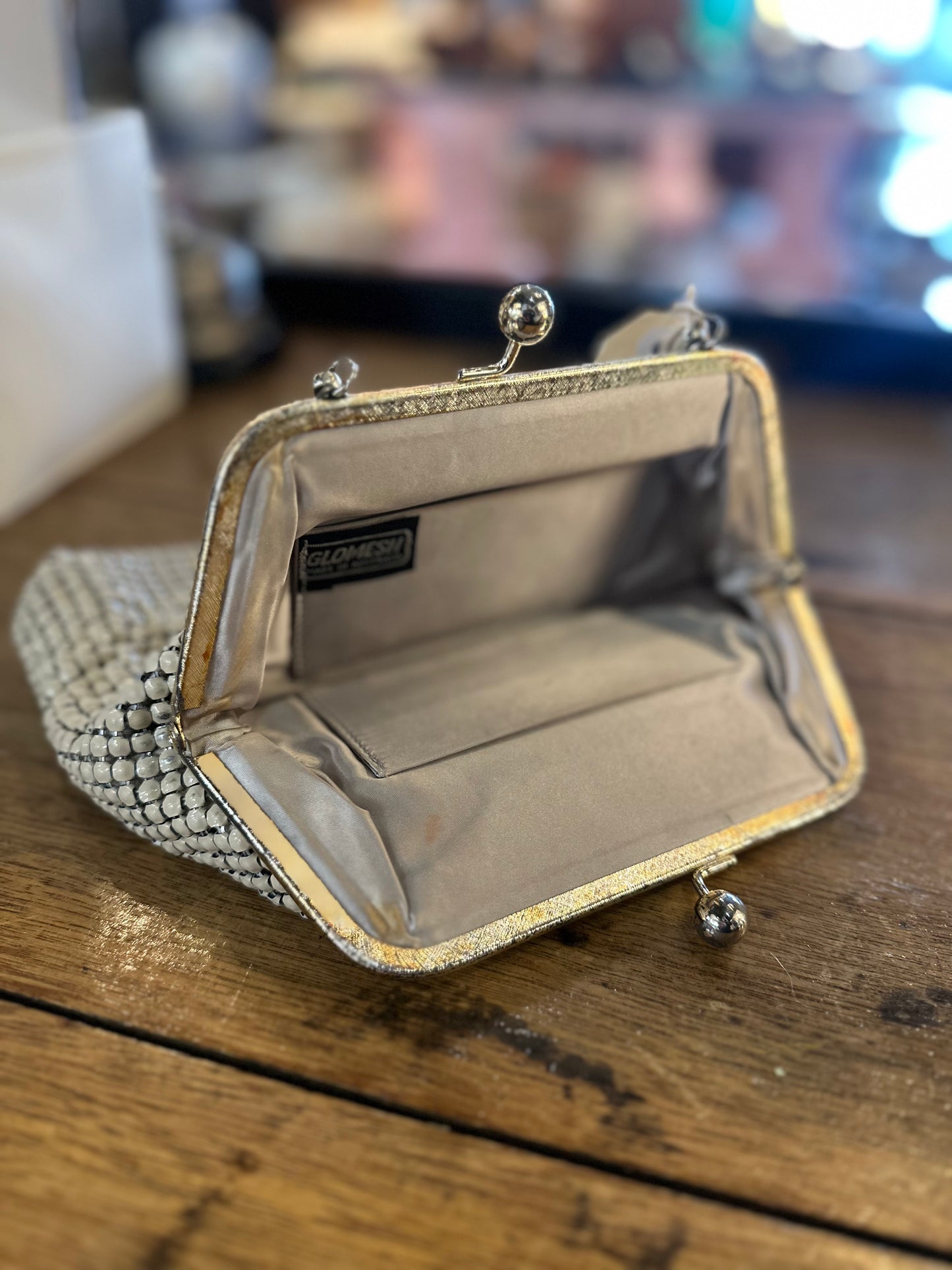 Vintage Glomesh White Metal Mesh Evening Bag | 1970s Kiss-Lock Clutch Made in Australia
