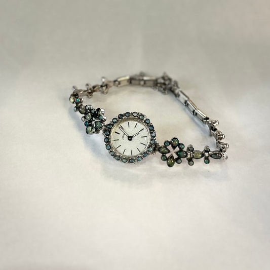 Vintage Jovial Swiss Made Mechanical Opal Cocktail Watch - Silver Tone Filigree Bracelet