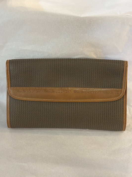Vintage Charles Jourdan Paris Textured Monogram Purse Clutch – Brown Leather Trim