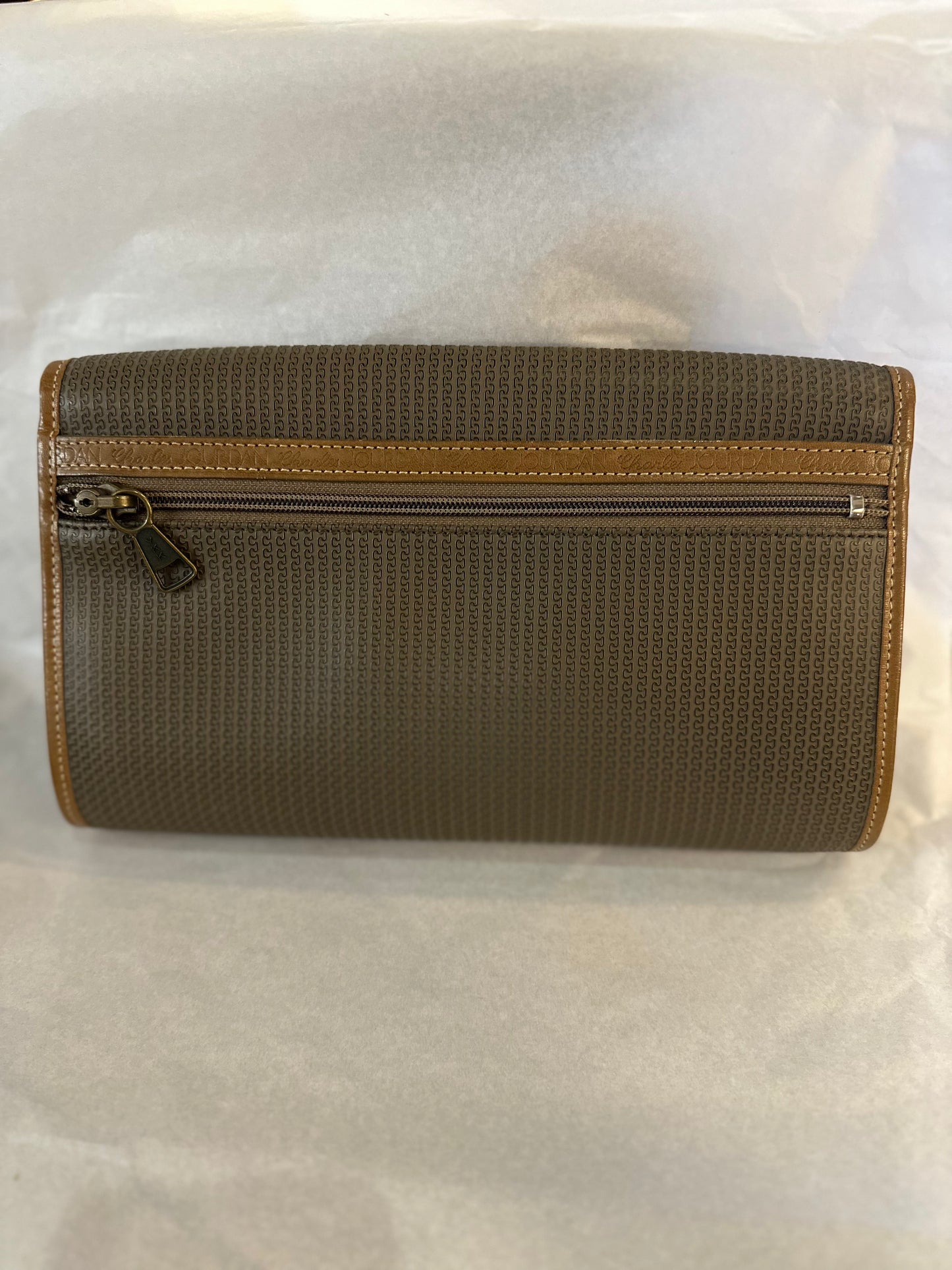 Vintage Charles Jourdan Paris Textured Monogram Purse Clutch – Brown Leather Trim