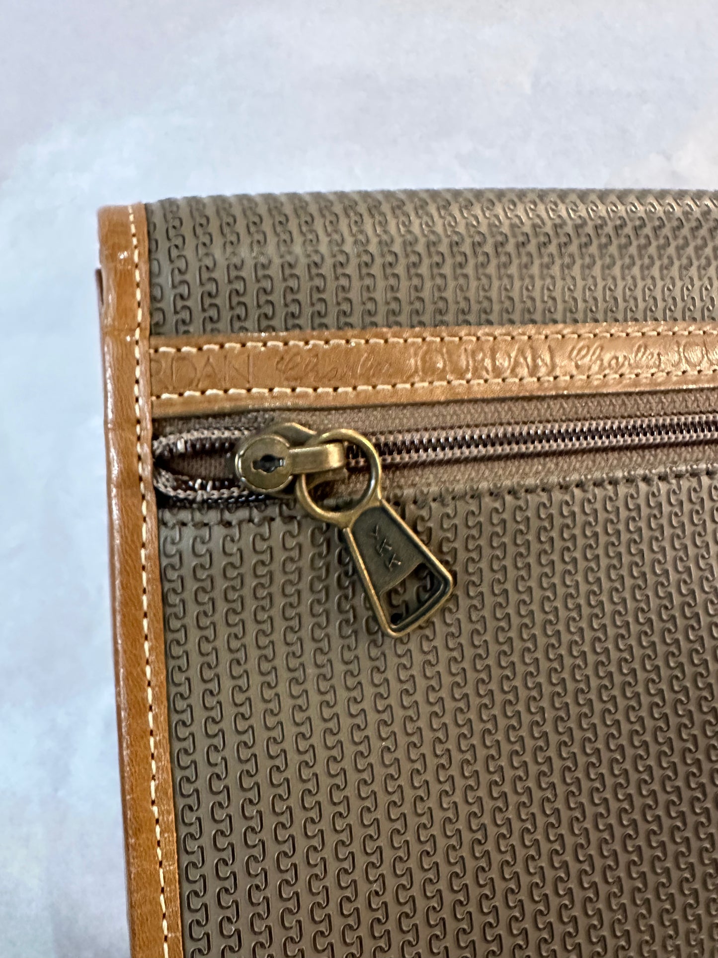 Vintage Charles Jourdan Paris Textured Monogram Purse Clutch – Brown Leather Trim
