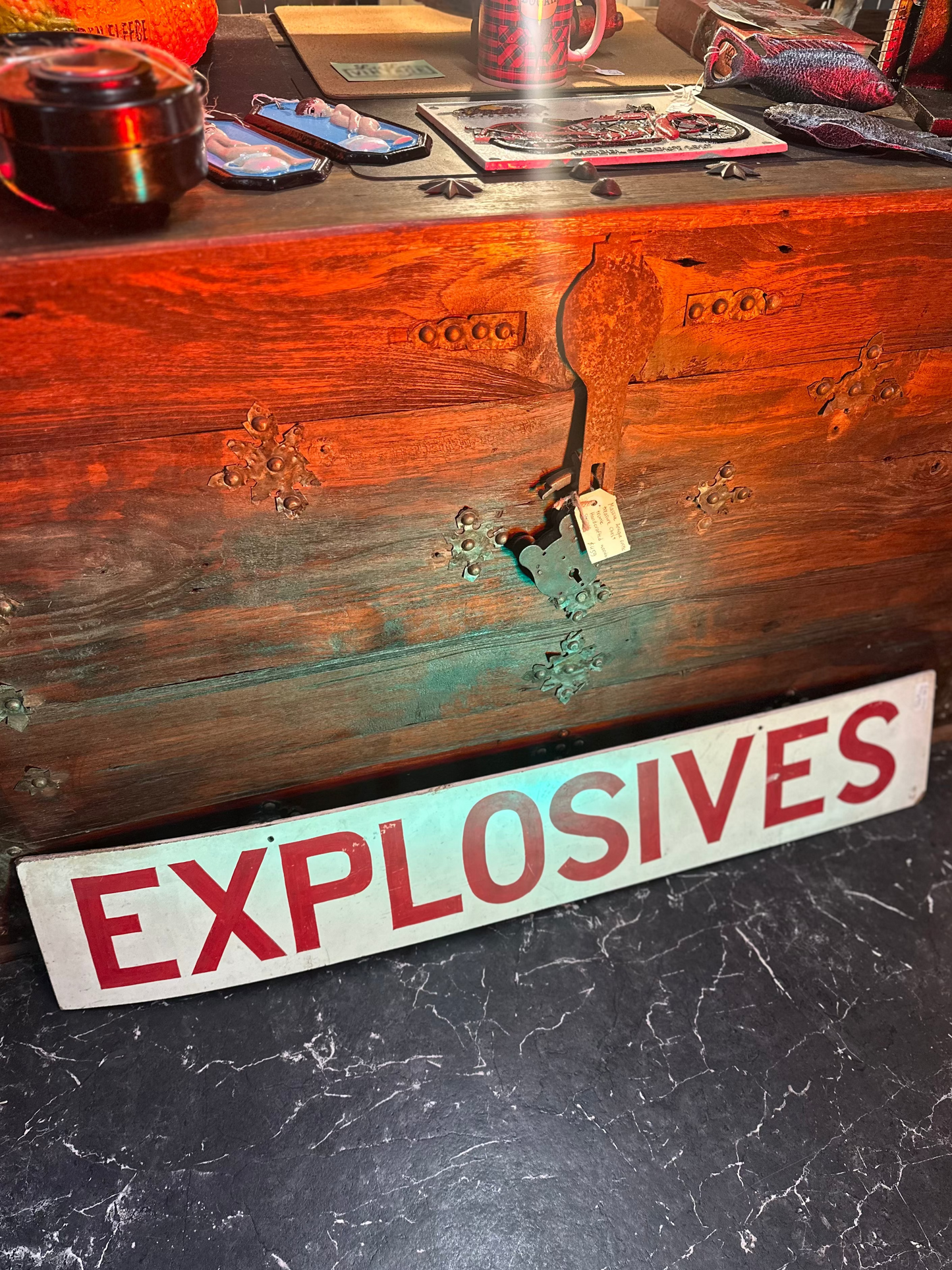 Vintage Industrial Wood Explosives Sign - Antique Mining Military Warning Signage