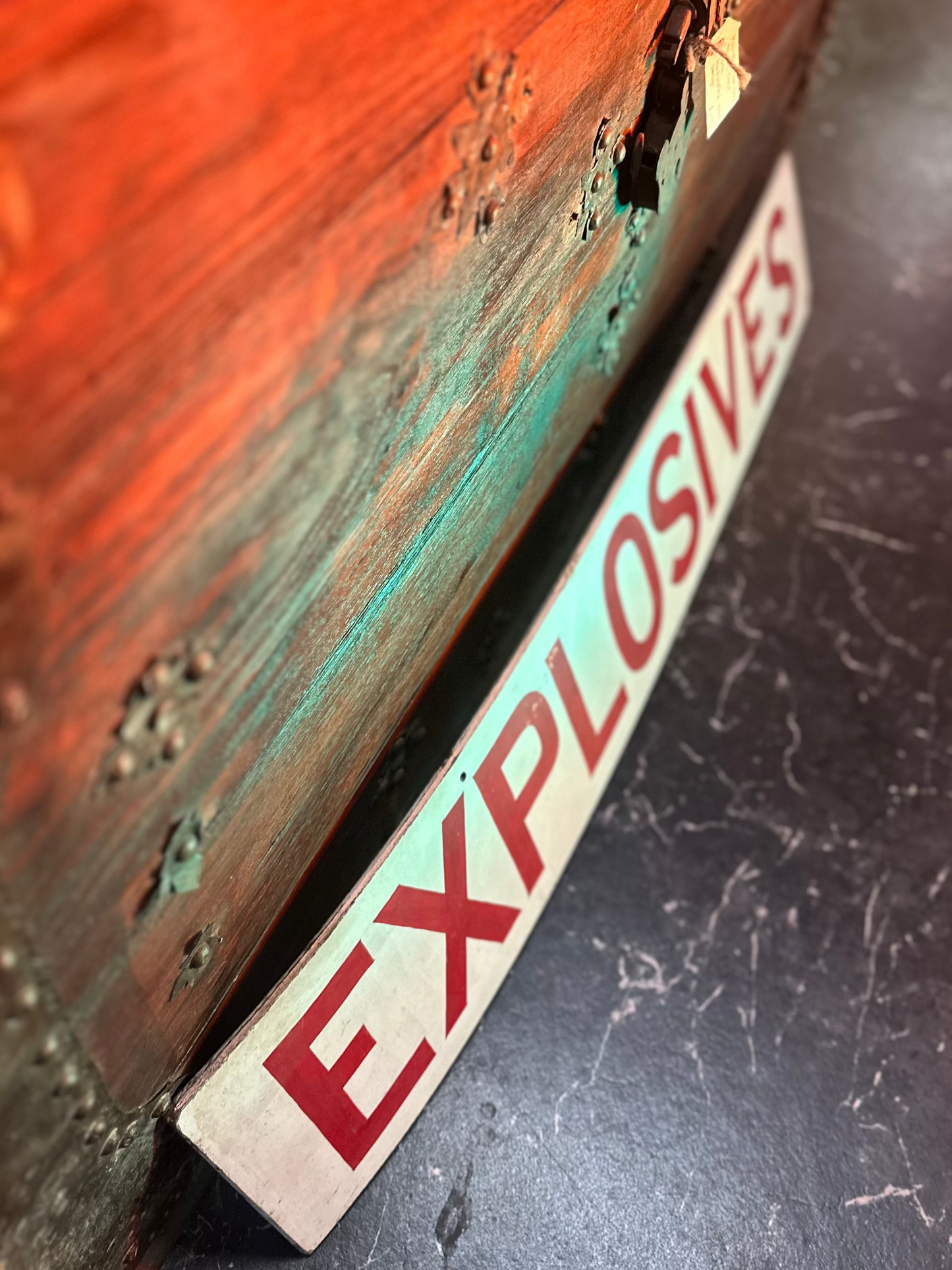 Vintage Industrial Wood Explosives Sign - Antique Mining Military Warning Signage