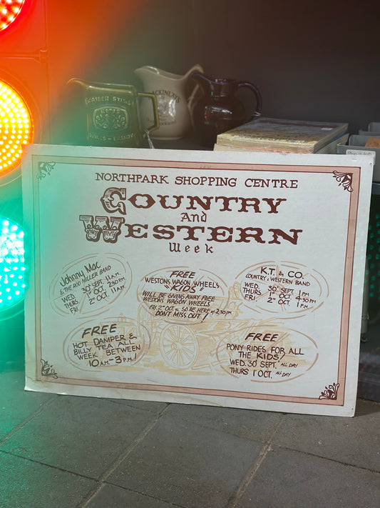 Vintage Northpark Shopping Centre Country & Western Week Advertising Sign | Retro South Australian Ephemera