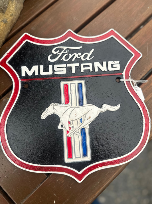 Vintage Style Ford Mustang Cast Iron Sign Shield | Reproduction Man Cave Decor