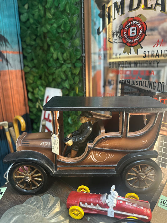 Vintage 1913 Touring Car Handcrafted Wooden Model with Driver