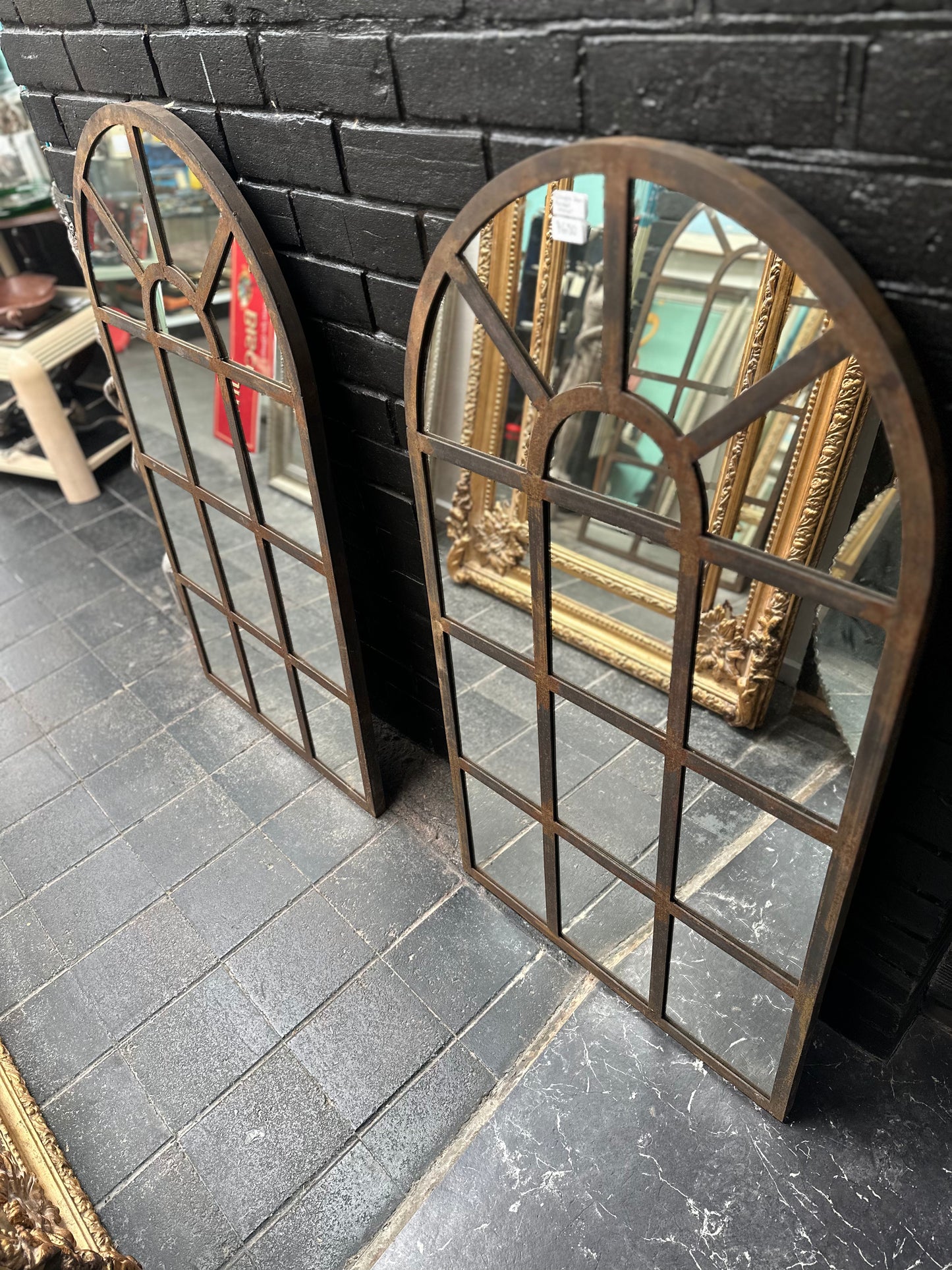 Vintage Industrial Wrought Iron Arched Window Mirror - 120cm x 65cm