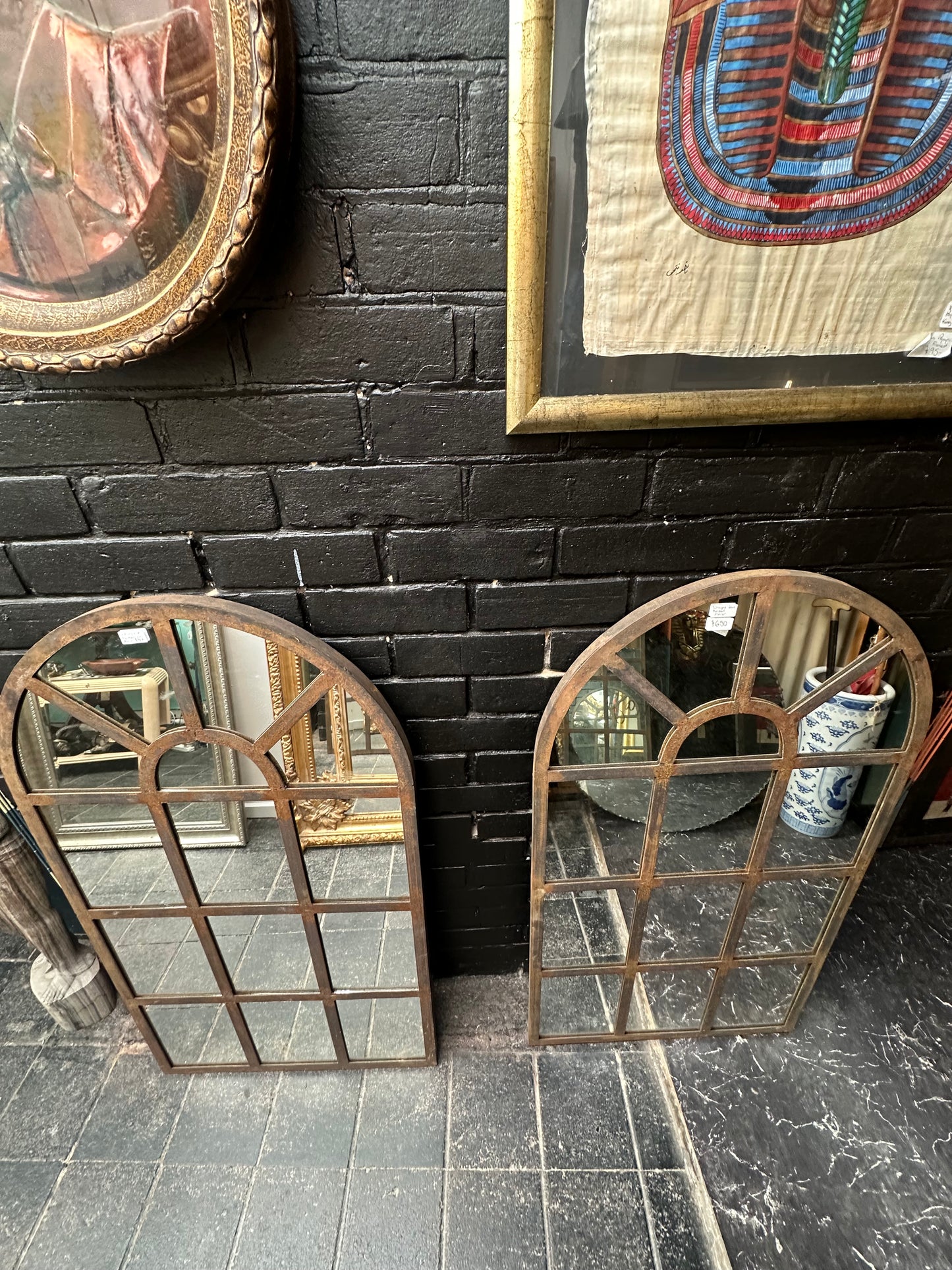 Vintage Industrial Wrought Iron Arched Window Mirror - 120cm x 65cm