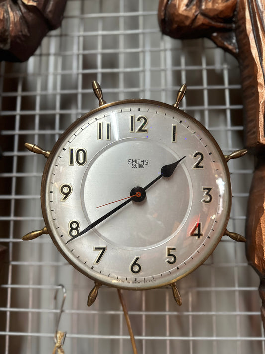 Vintage Smiths Sectric Ship's Wheel Electric Wall Clock | Mid Century Nautical Decor